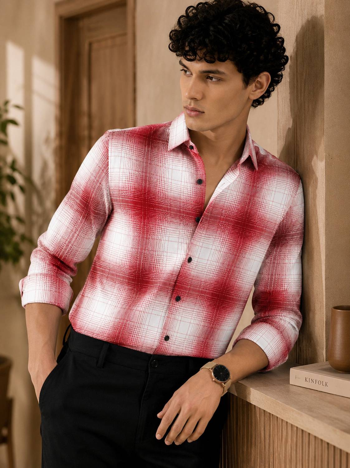Solbiza Men Checkered Casual White, Red Shirt - Image 2