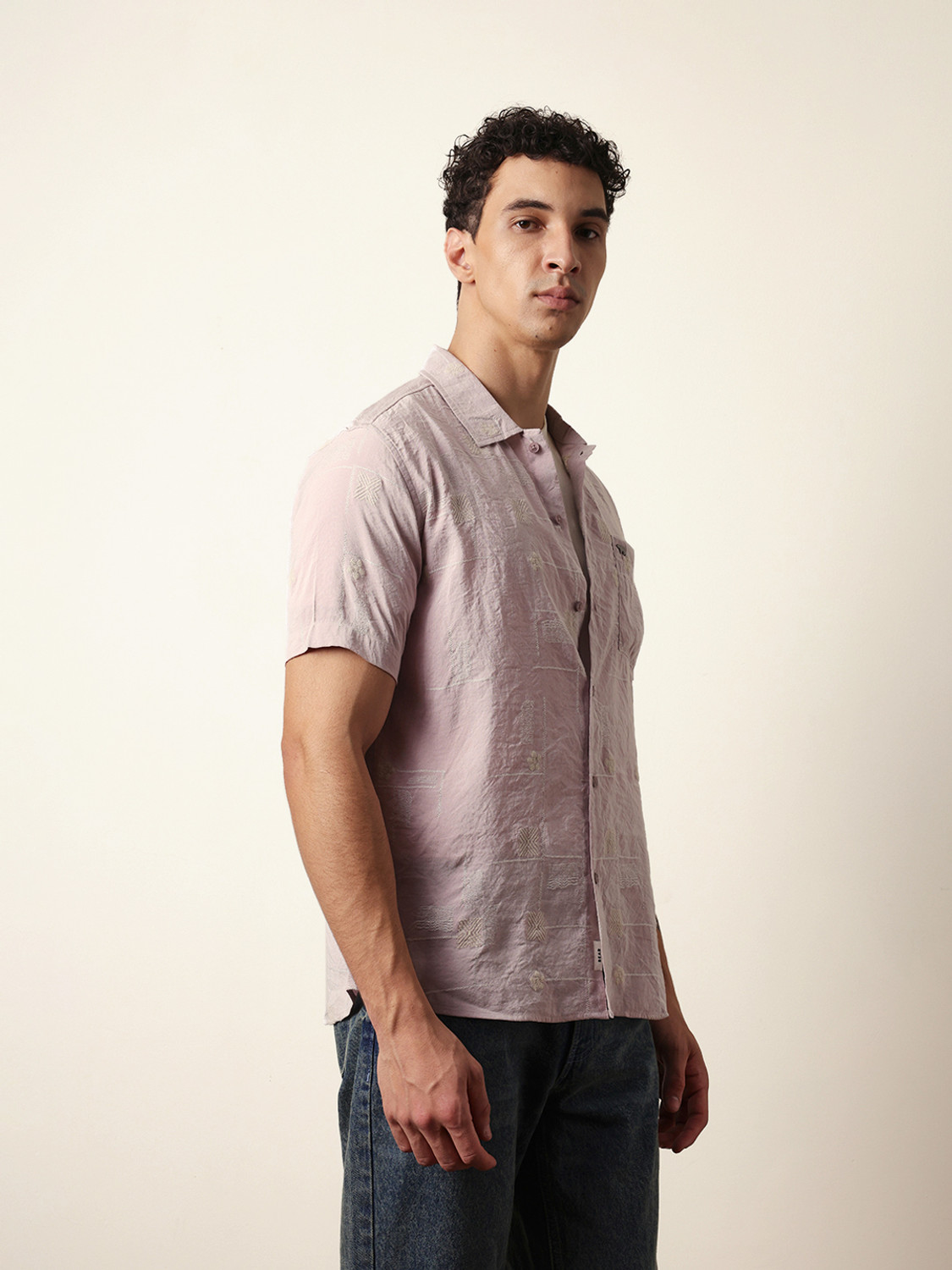 Image of THE BEAR HOUSE Men Self Design Casual Pink Shirt