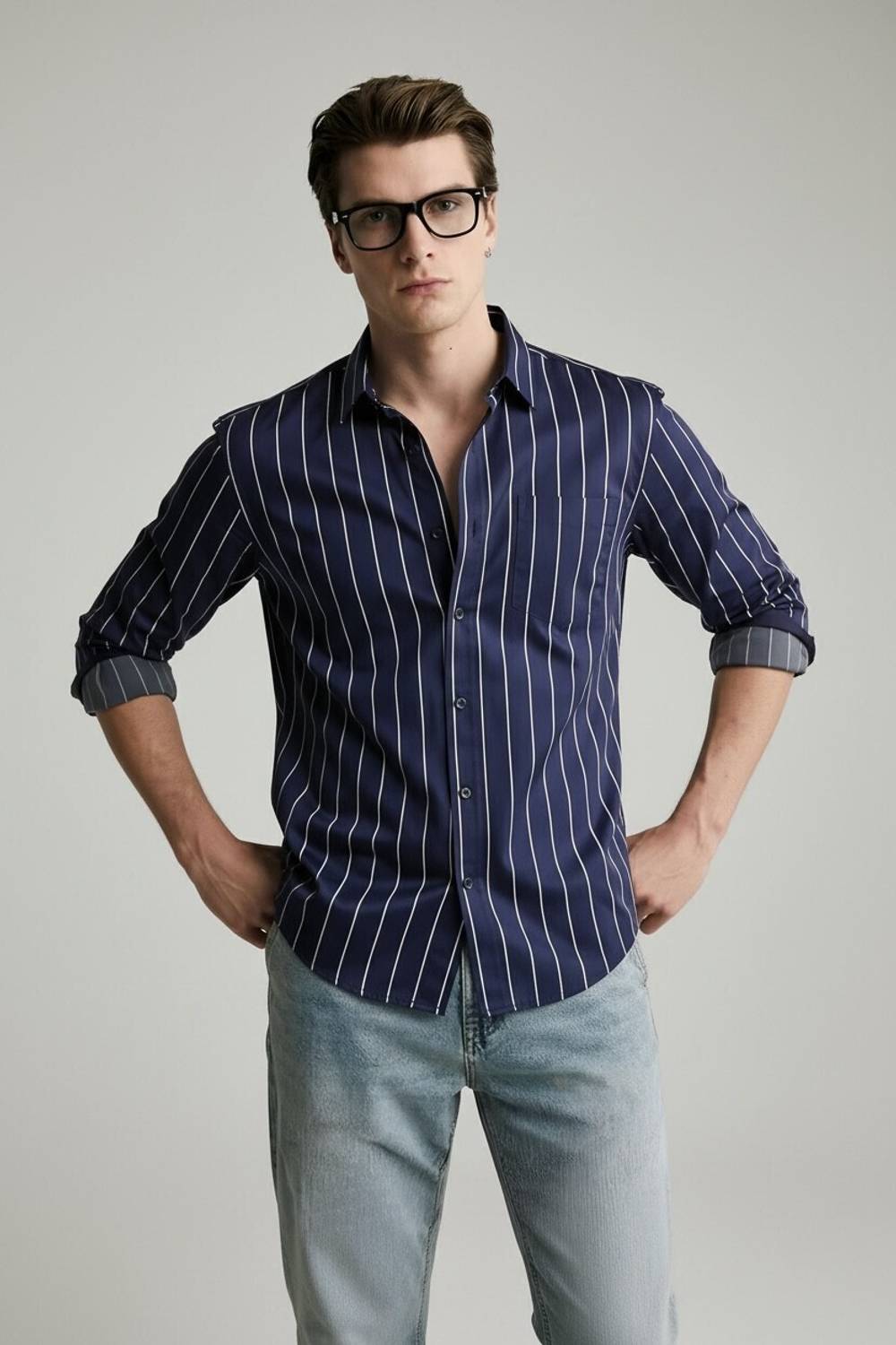 RODEIZ Men Striped Dark Blue, White Shirt - Image 4