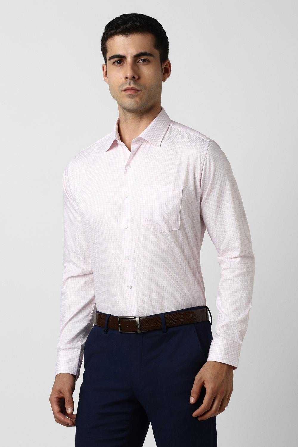 Image of VAN HEUSEN Men Checkered Casual Pink Shirt