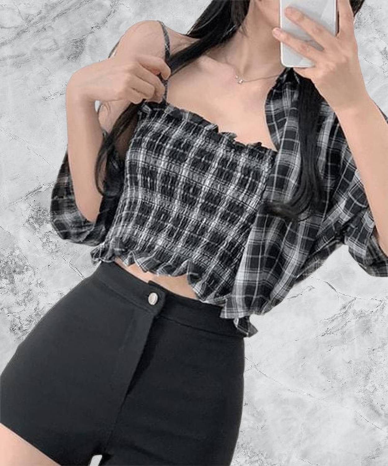 Samani Women Checkered Casual Black Shirt