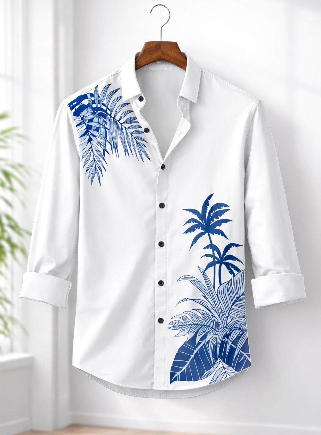 Image of Le Pery Men Floral Print, Printed Casual Blue, White Shirt
