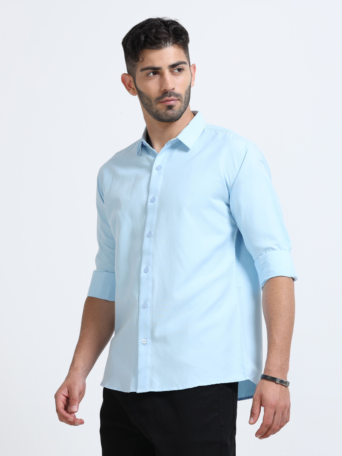 Image of VASTRAWEAR Men Solid Casual Blue Shirt