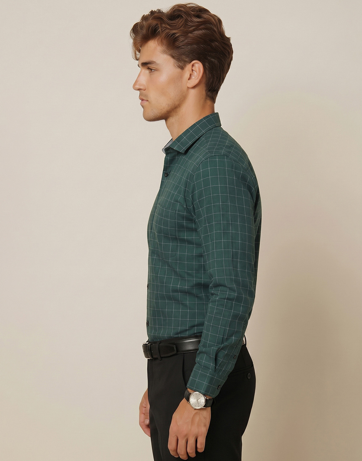 Image of PETER ENGLAND Men Slim Fit Checkered Spread Collar Formal Shirt
