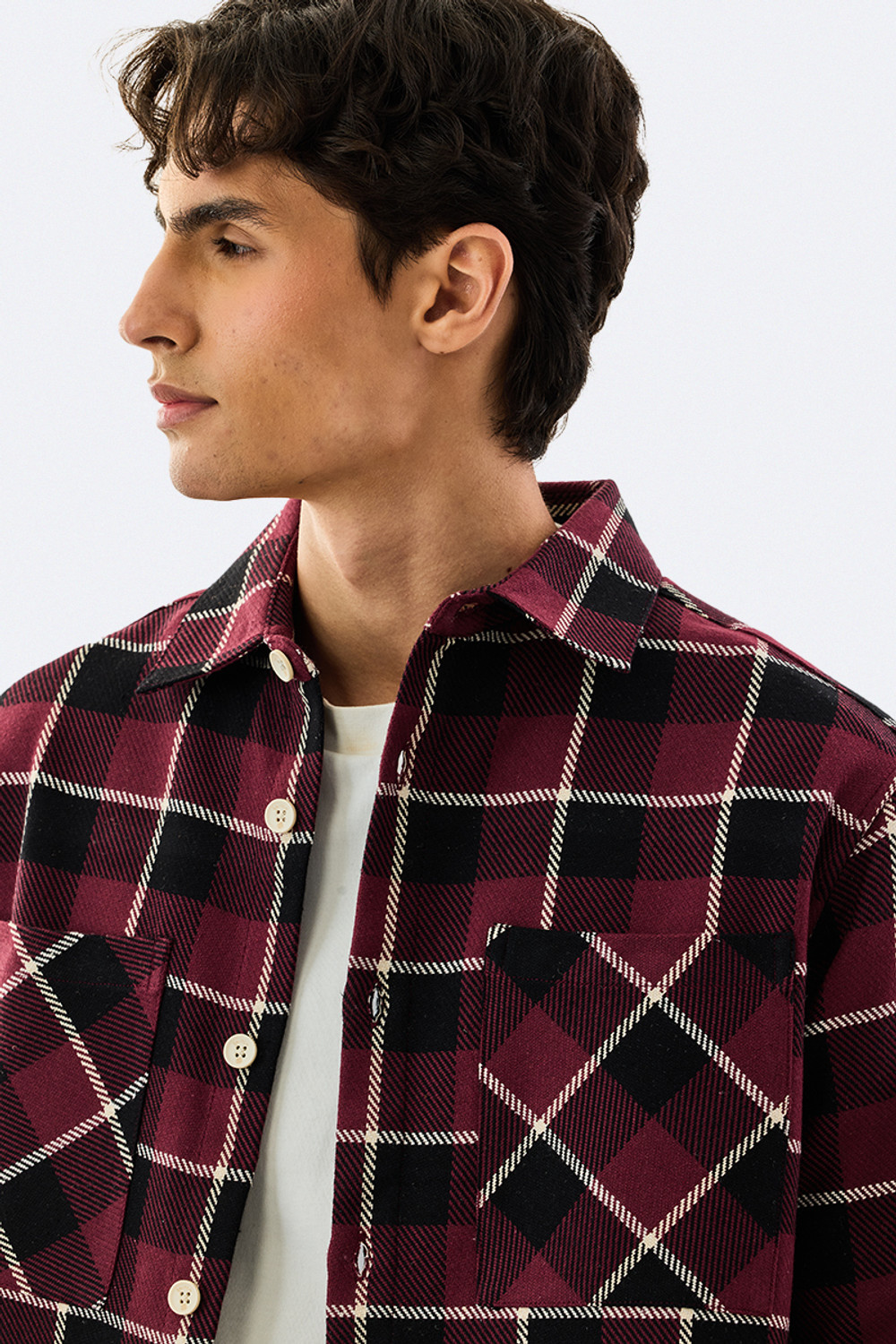 Image of Snitch Men Checkered Casual Maroon Shirt
