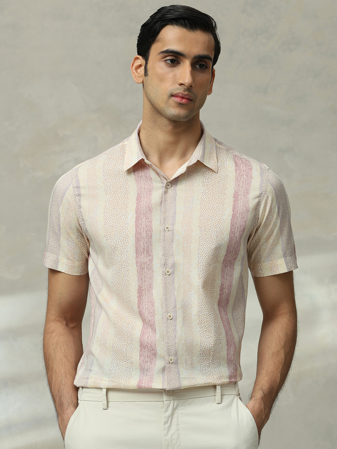 Image of MUFTI Men Printed Casual Pink Shirt