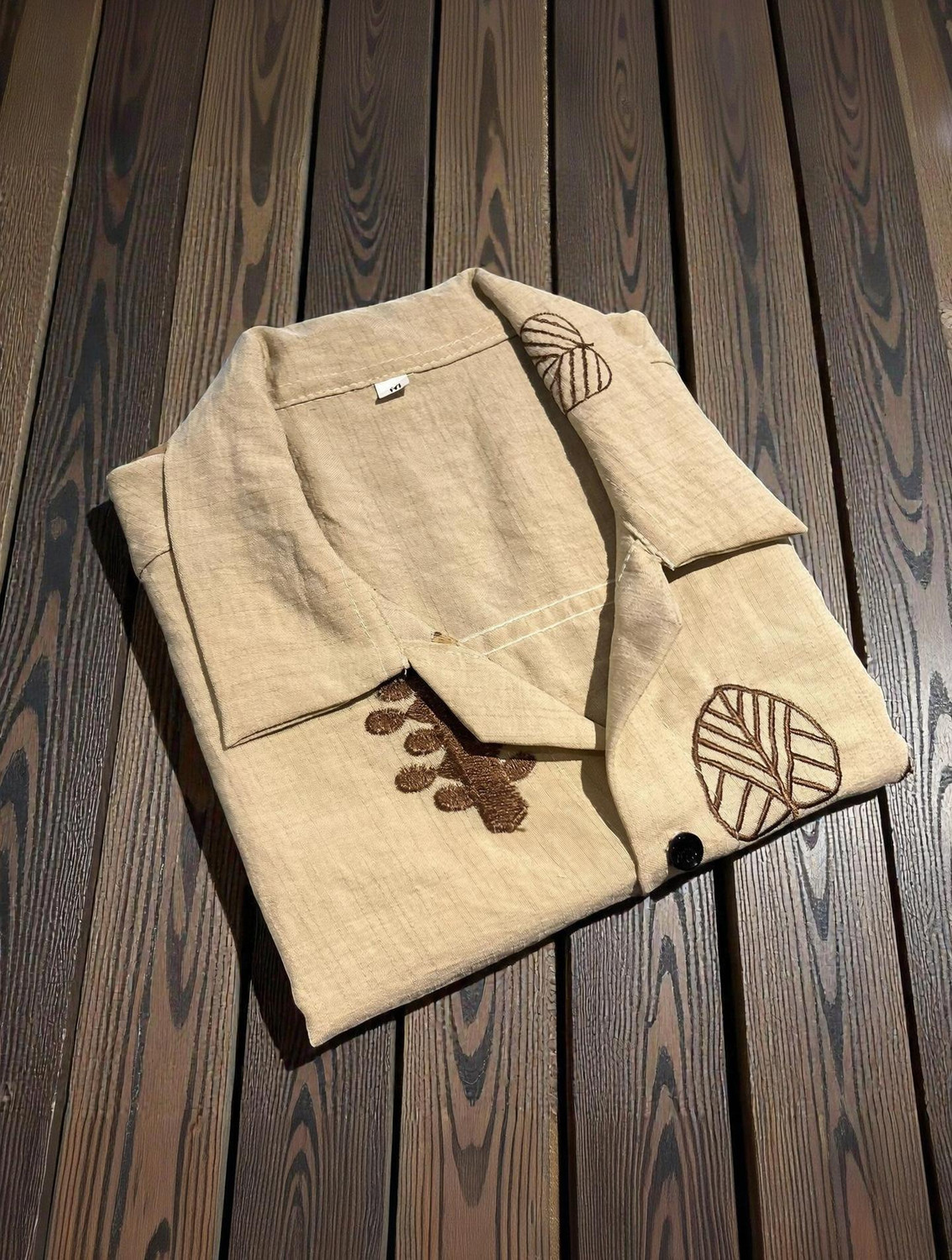 Image of LEMZODIC Men Embroidered Casual Beige Shirt