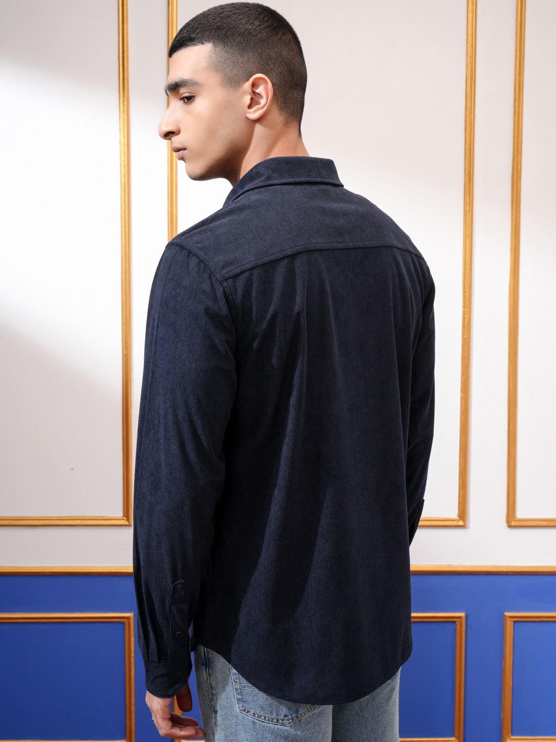 Image of HIGHLANDER Men Self Design Casual Blue Shirt