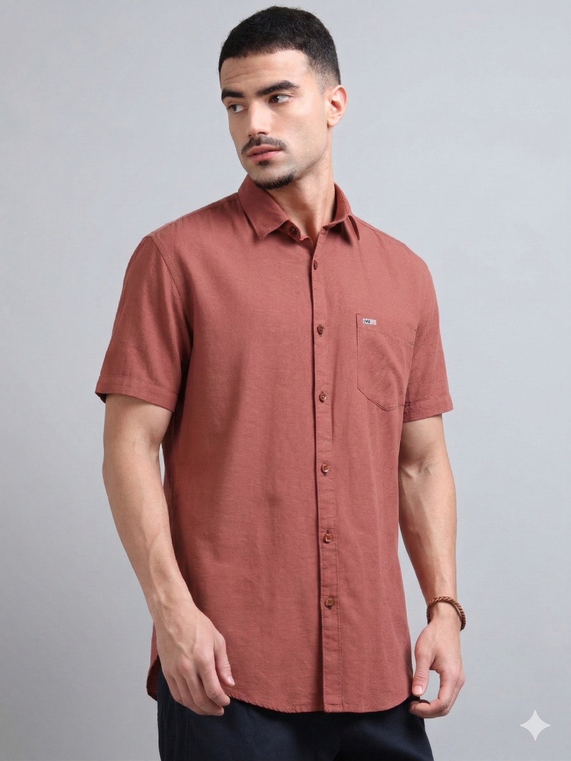 Image of U.S. Pitchers Men Solid Casual Brown Shirt