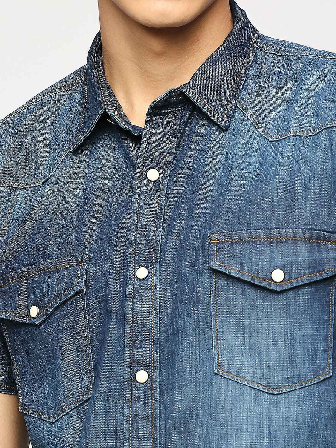 Image of Pepe Jeans Men Washed Casual Blue Shirt