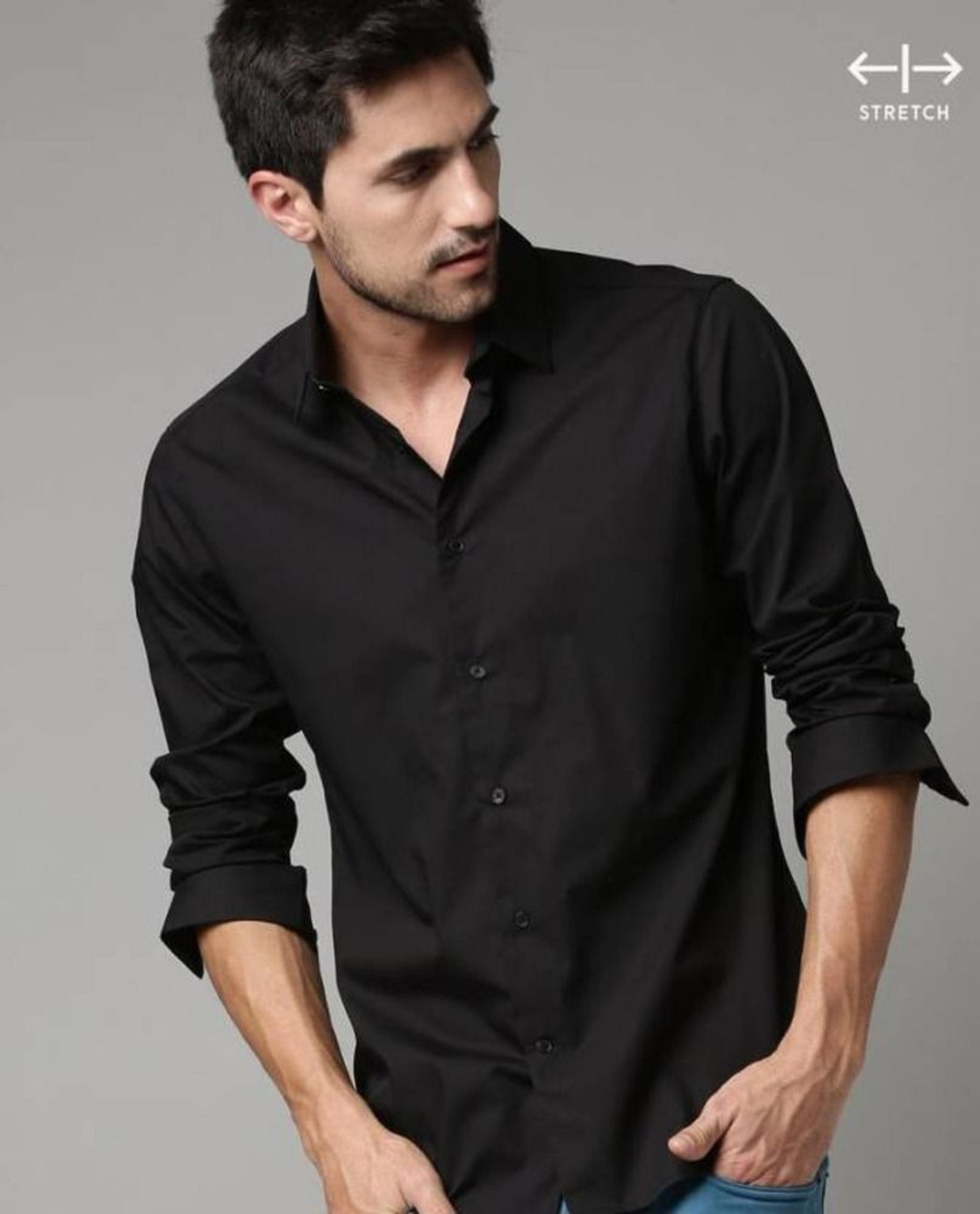 Image of GLeo Men Solid Casual Black Shirt