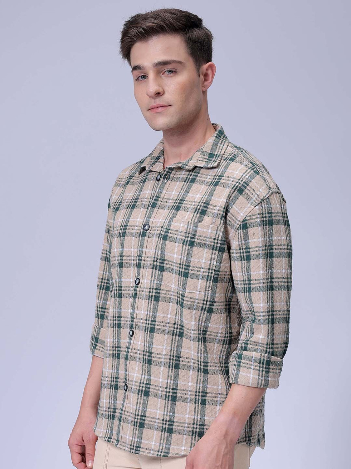 Image of The Indian Garage Co. Men Checkered Beach Wear Green Shirt