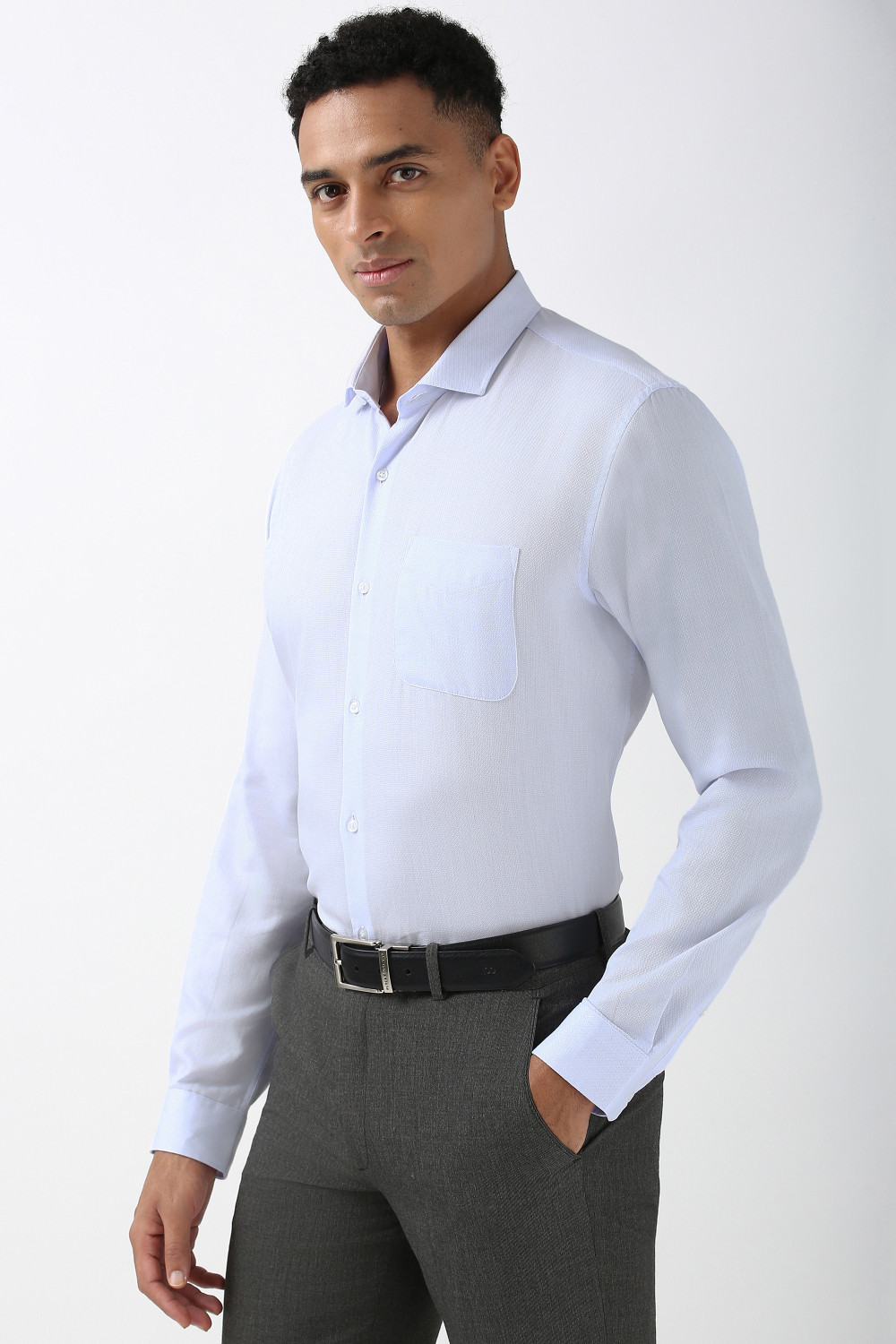 Image of PETER ENGLAND Men Self Design Formal Blue Shirt