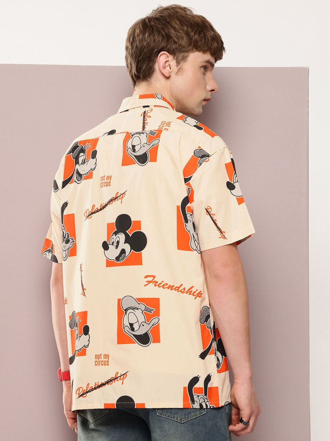 Image of Kook N Keech Disney Men Printed Casual Beige, Orange Shirt