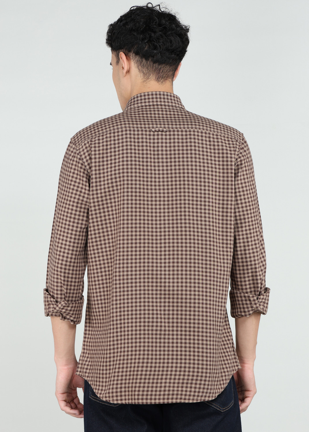 Image of INDIAN TERRAIN Men Checkered Casual Khaki Shirt