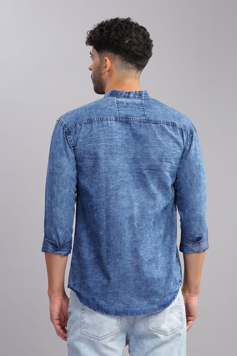 Image of AIDAN PAUL Men Washed Casual Dark Blue Shirt