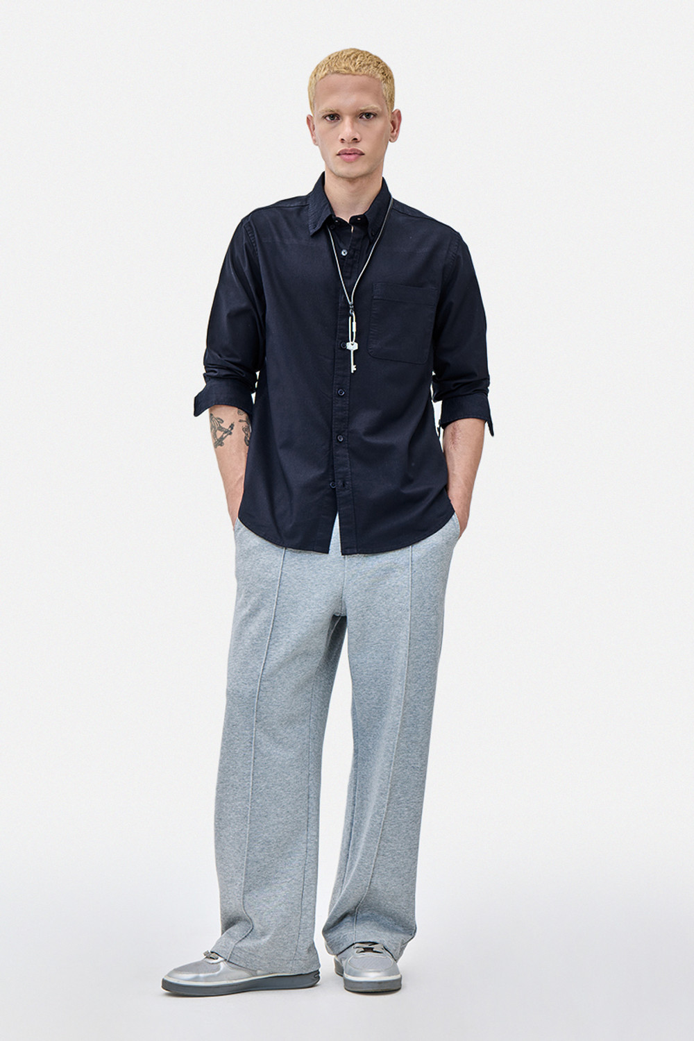 Image of Snitch Men Solid Casual Blue Shirt