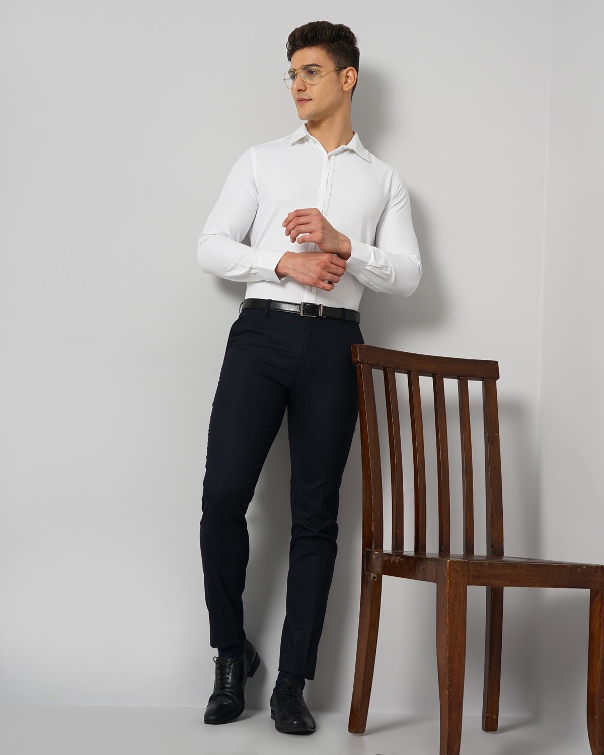 Image of The Indian Garage Co. Men Solid Formal White Shirt