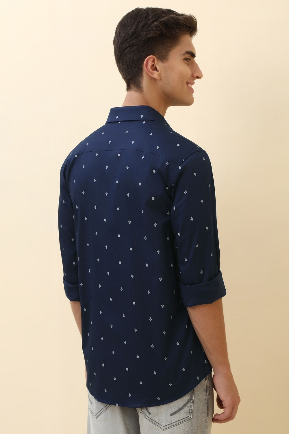 Image of Allen Solly Men Printed Casual Dark Blue Shirt