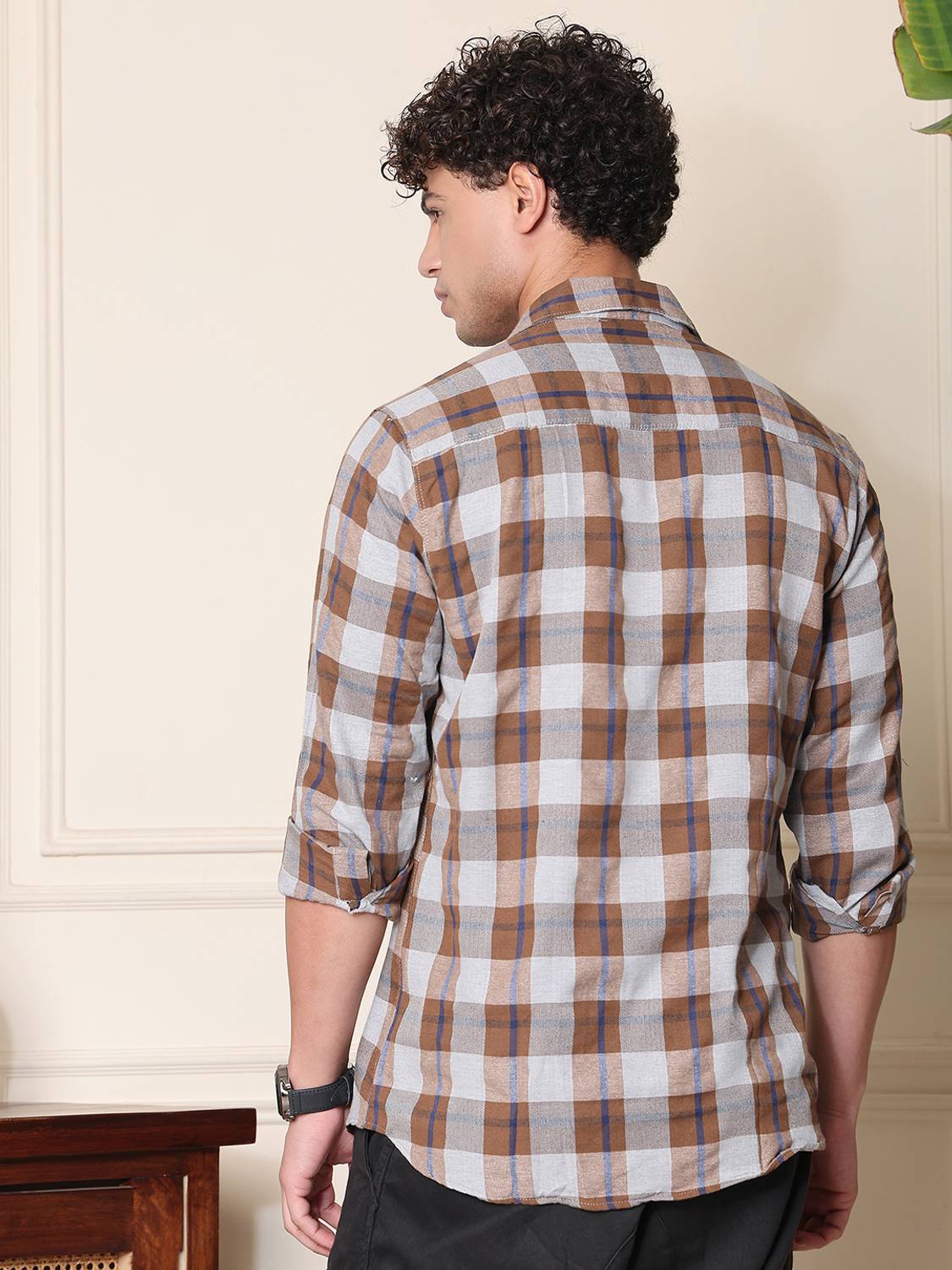 METRONAUT Men Brown Checkered Casual Shirt - Image 2