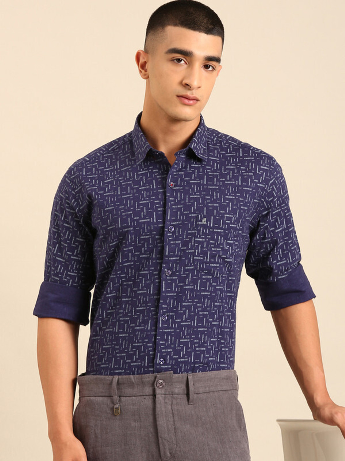 Image of CAVALLO BY LINEN CLUB Men Printed Casual Blue Shirt
