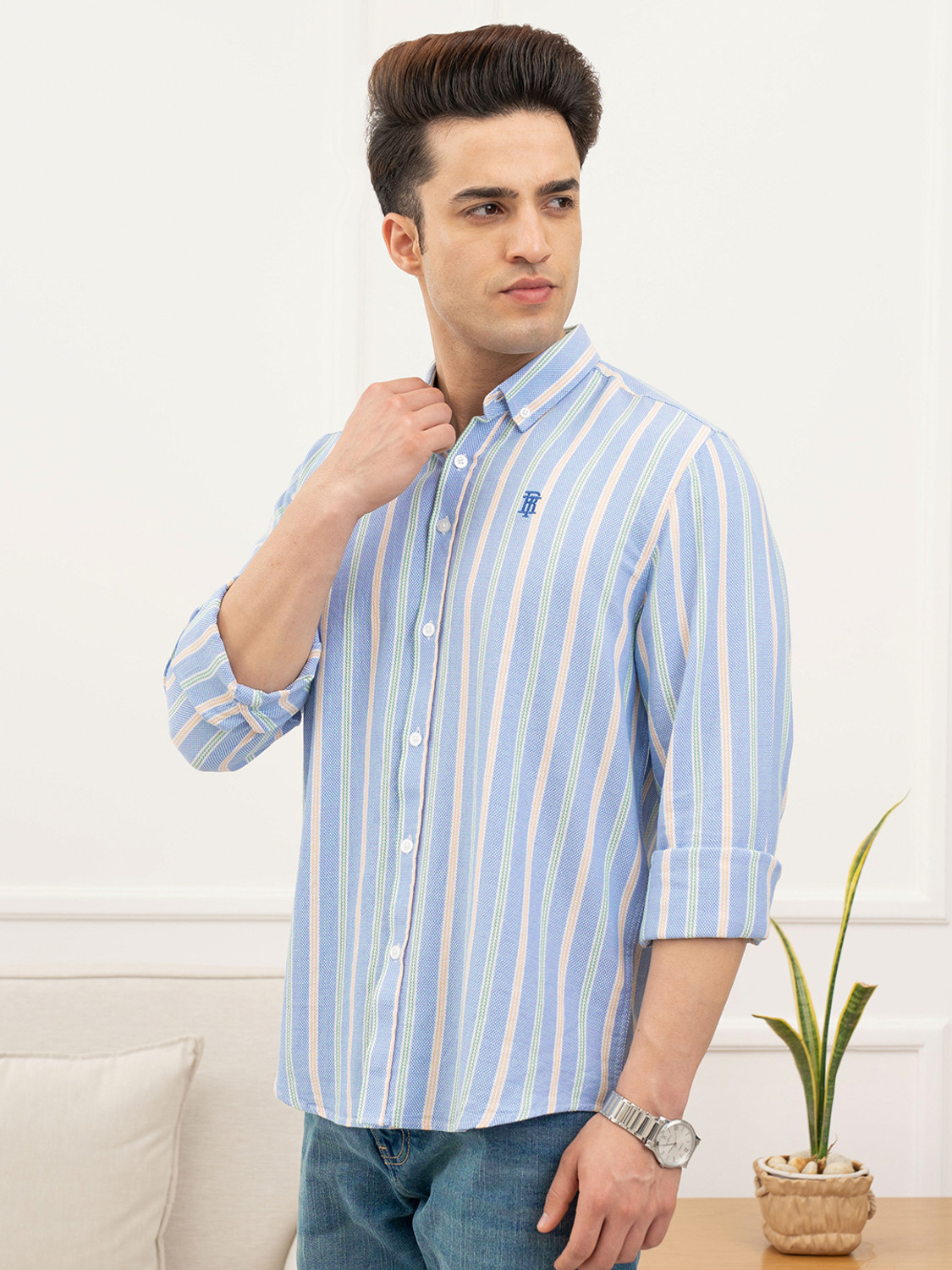 Image of RED TAPE Men Striped Casual Blue Shirt