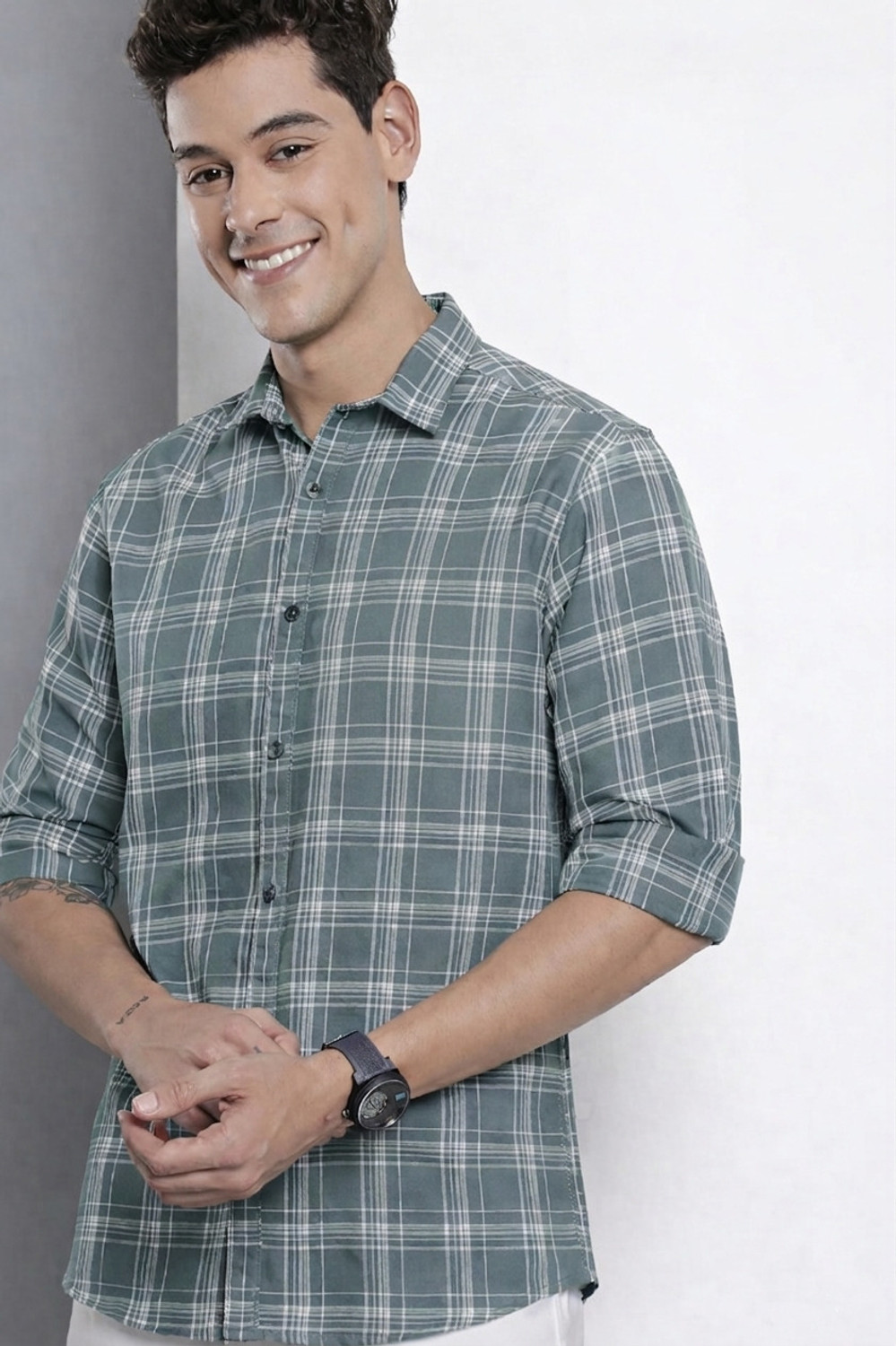 Image of FUBAR Men Checkered Casual Grey Shirt