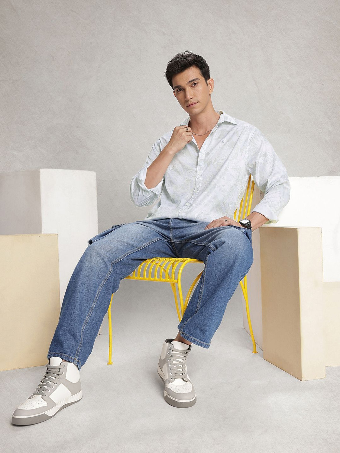 Image of WROGN Men Printed Casual Green Shirt