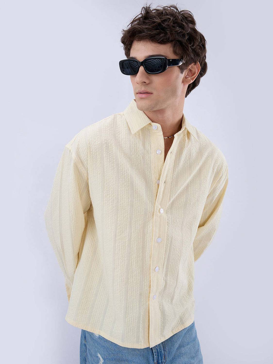 VASTRADO Men Self Design Casual Yellow Shirt - Image 2
