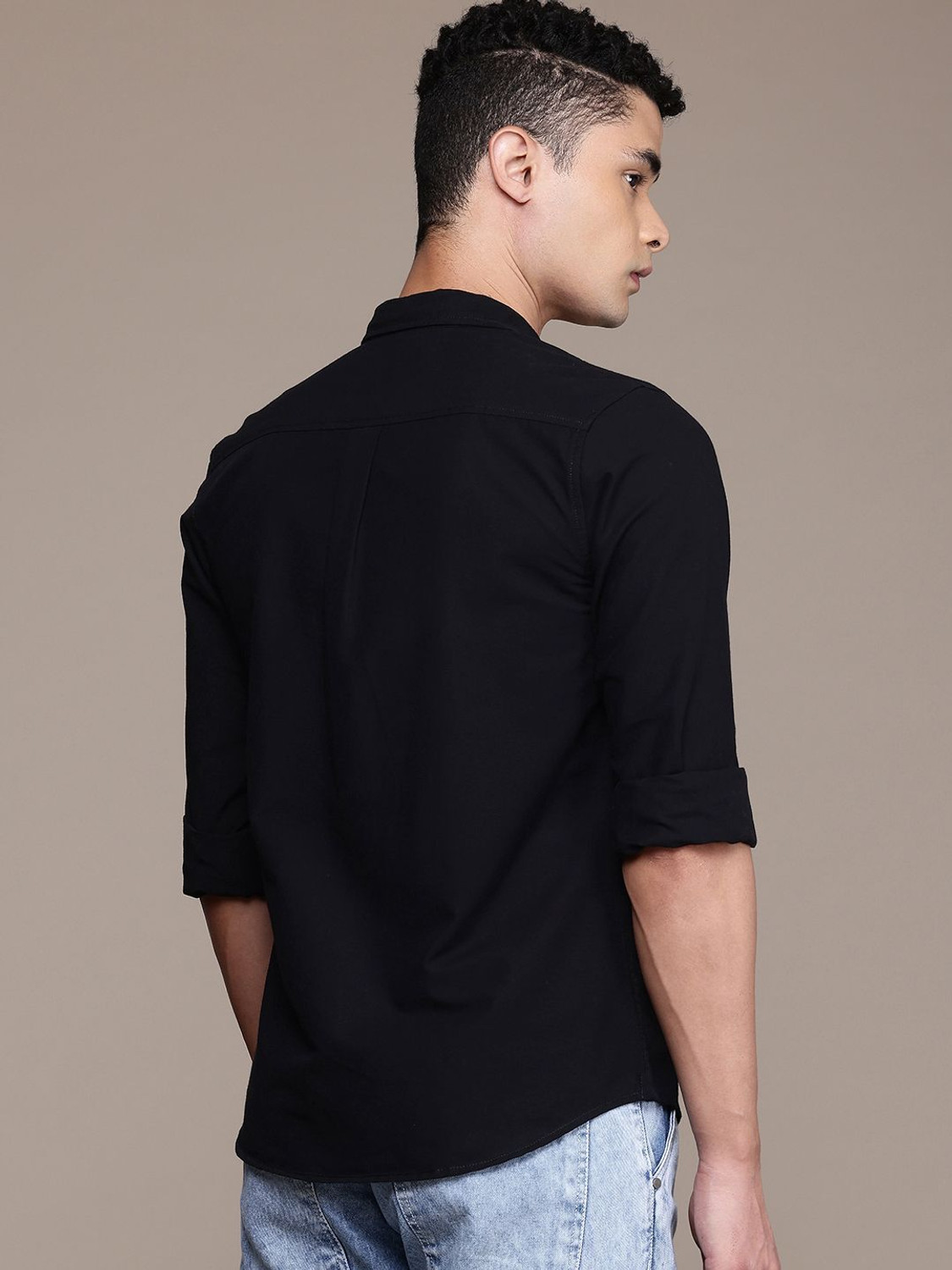 Image of Roadster Men Solid Casual Black Shirt