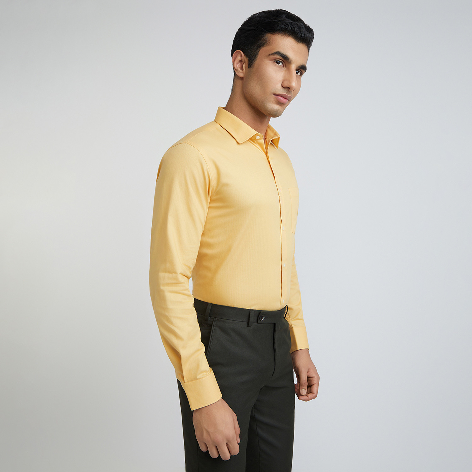 Image of PARK AVENUE Men Self Design Formal Yellow Shirt