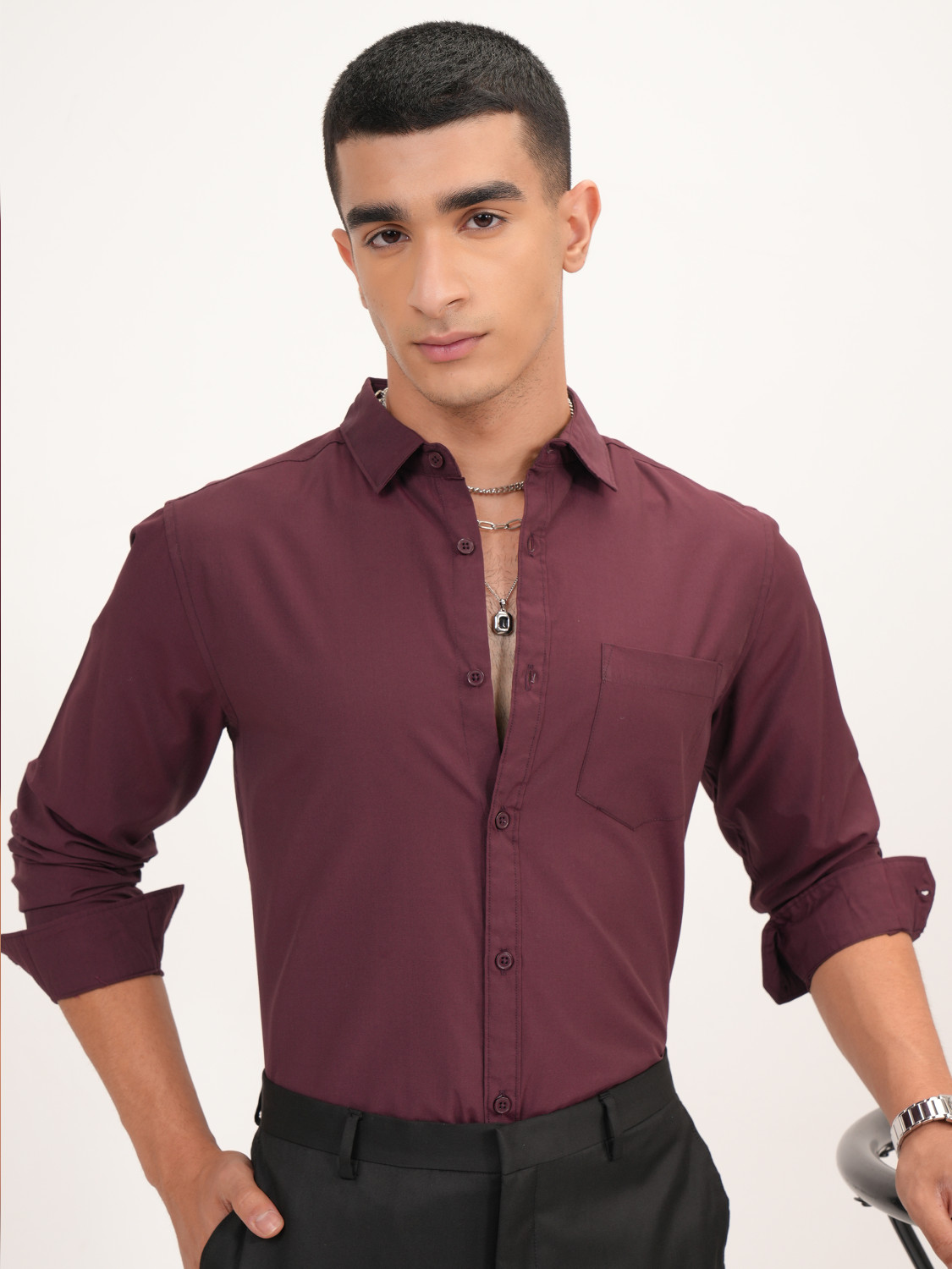 Image of HIGHLANDER Men Solid Formal Brown Shirt
