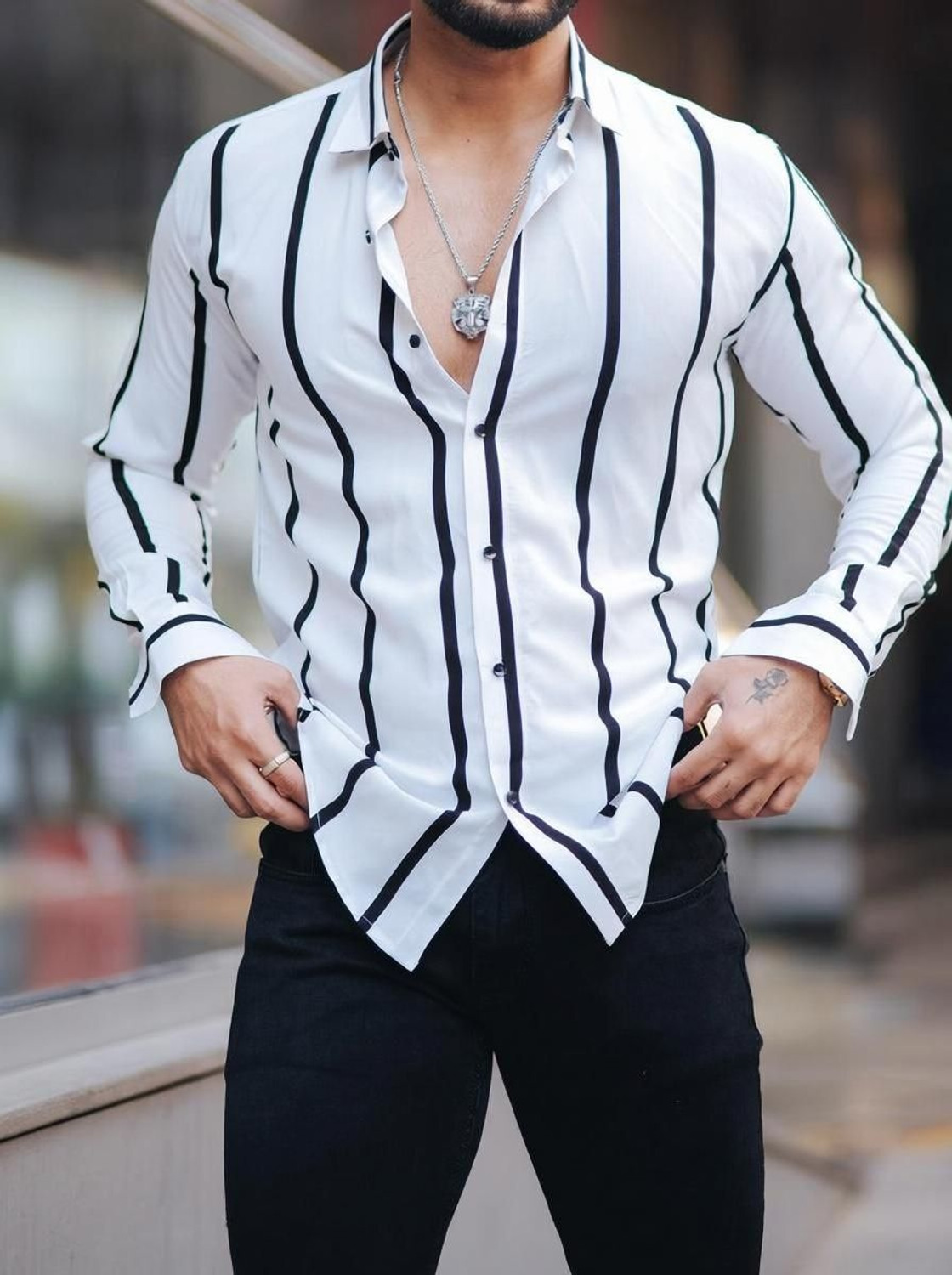 Image of COMBRAIDED Men Striped Casual Multicolor Shirt