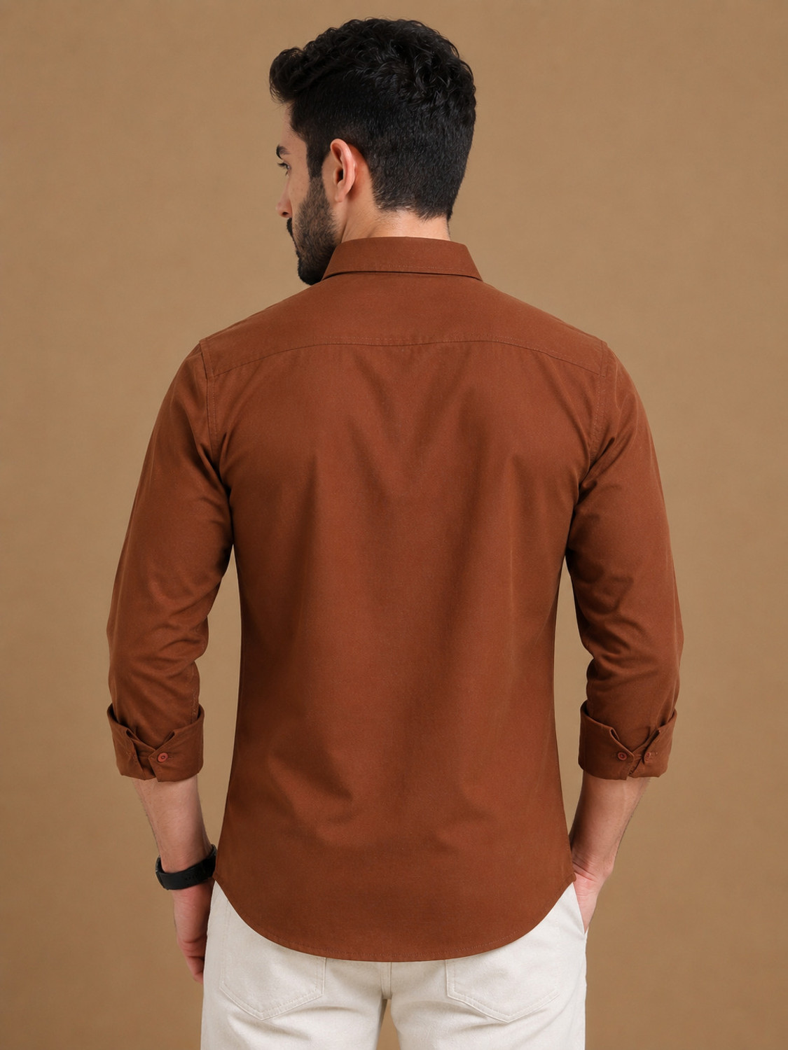 Image of METRONAUT Men Solid Casual Brown Shirt