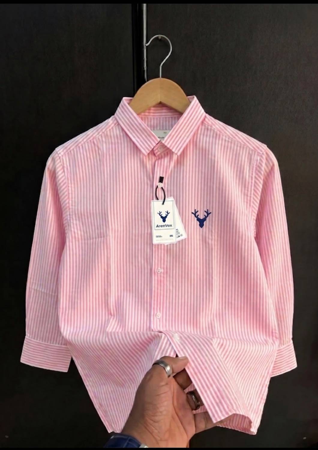 Arenvox Men Striped Casual Pink, White Shirt - Image 1