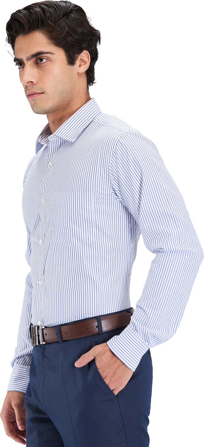 Image of PARK AVENUE Men Striped Formal Blue Shirt