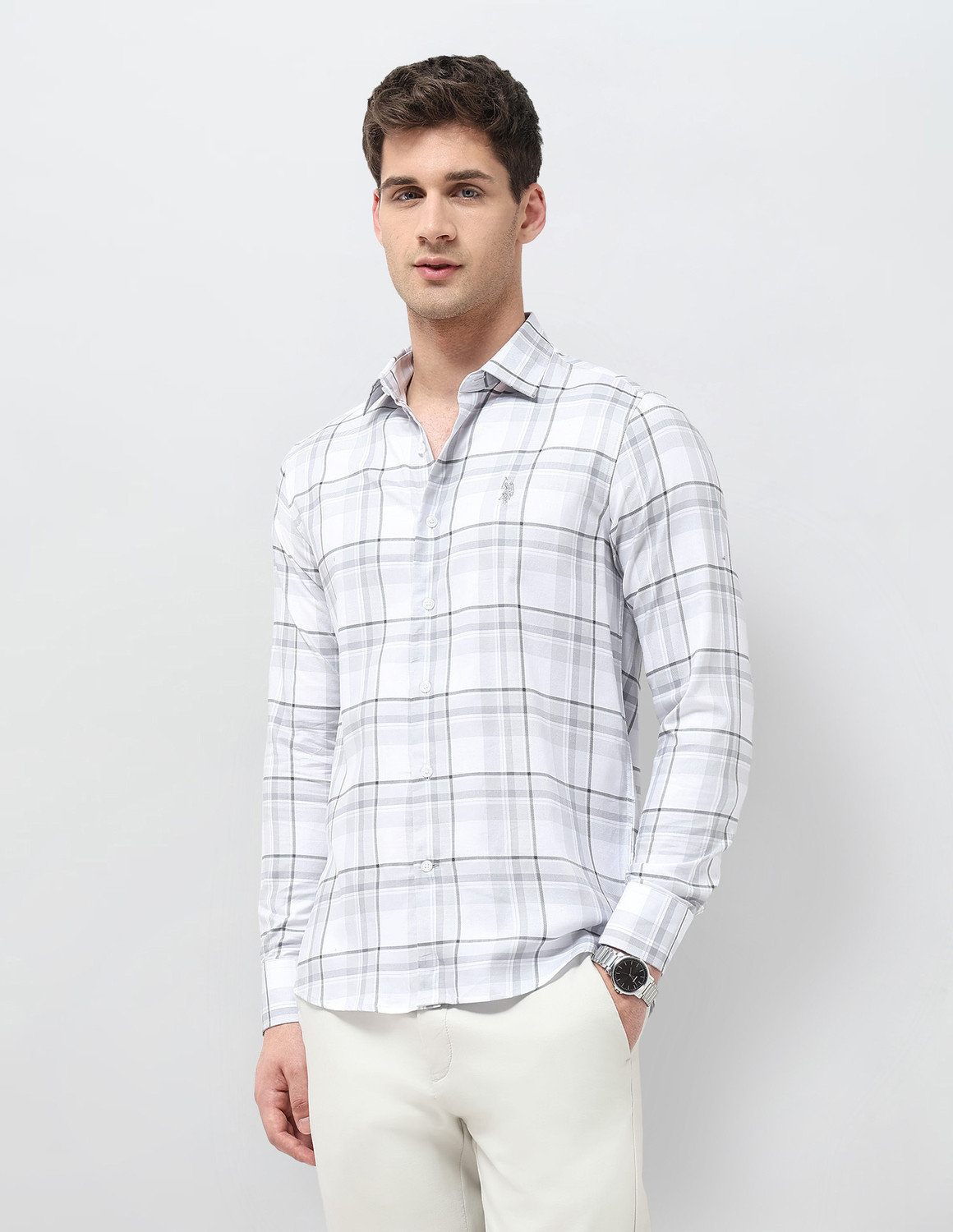 Image of U.S. POLO ASSN. Men Checkered Casual Grey Shirt
