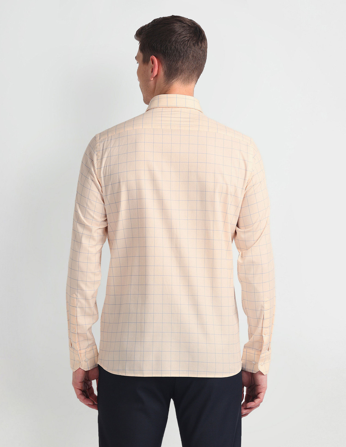 Image of ARROW Men Checkered Formal Orange, Blue Shirt