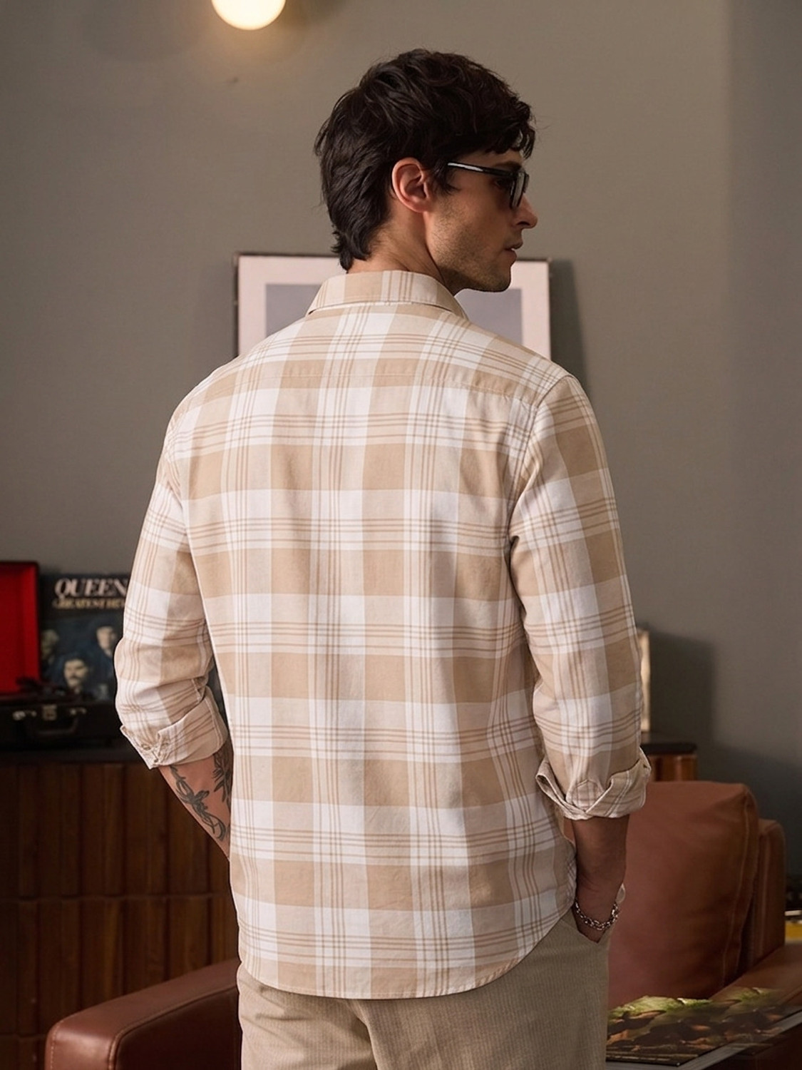 Image of SHIRTZONE Men Checkered Casual Orange Shirt