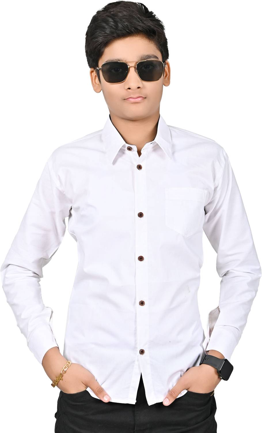 barkatdesigningplanet Boys Solid Casual White Shirt