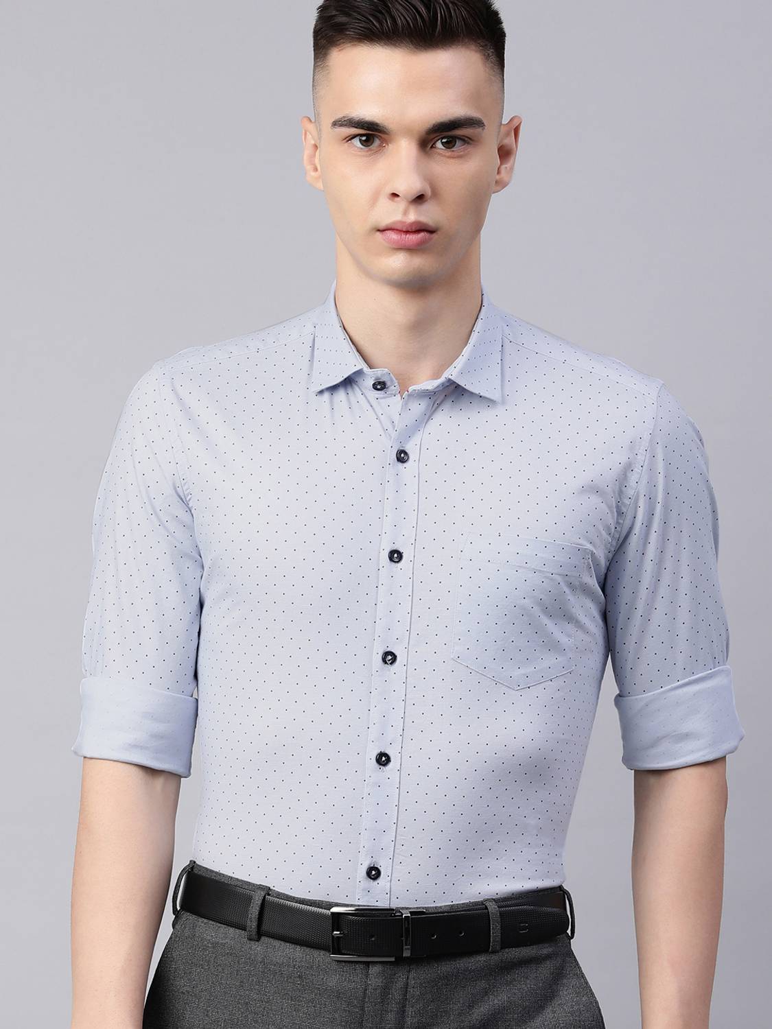 5TH ANFOLD Men Printed Formal Light Blue Shirt
