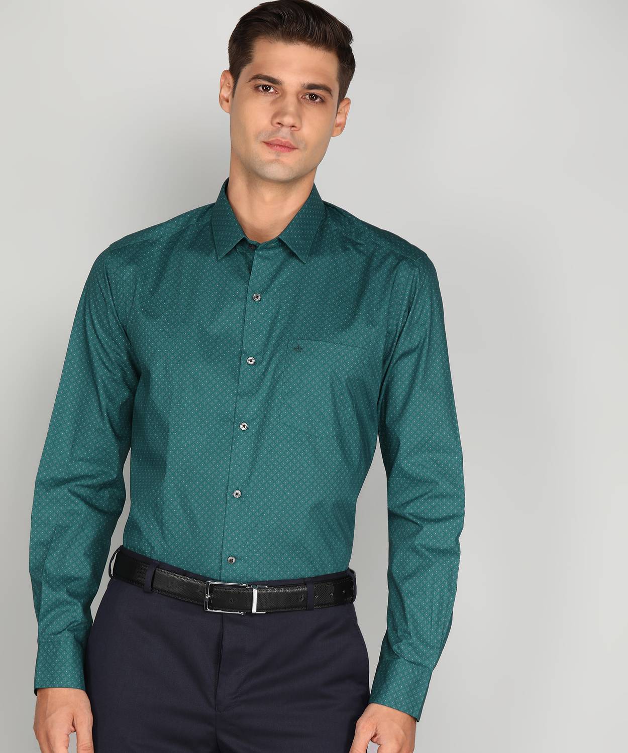 ARROW Men Printed Formal Green Shirt