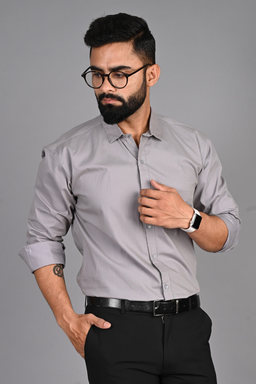 Image of Bluerock Men Solid Casual Grey Shirt