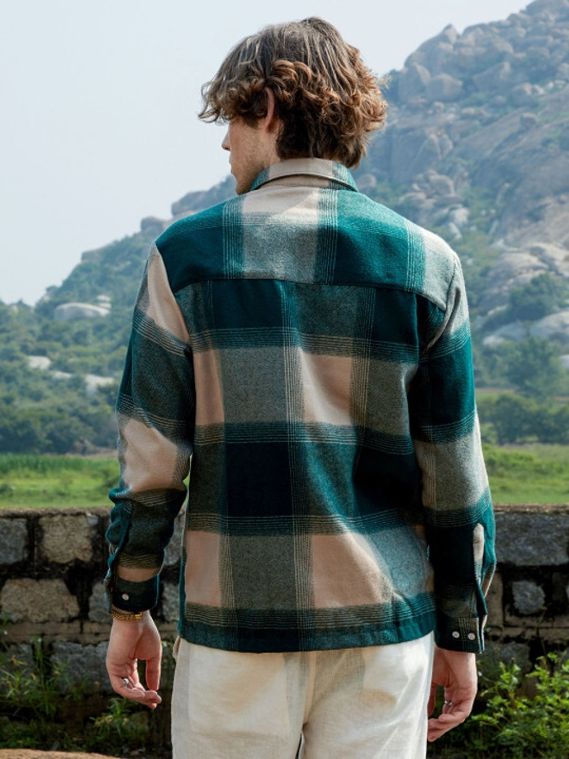 Image of BLEZZA Men Checkered Casual Dark Green, Beige Shirt