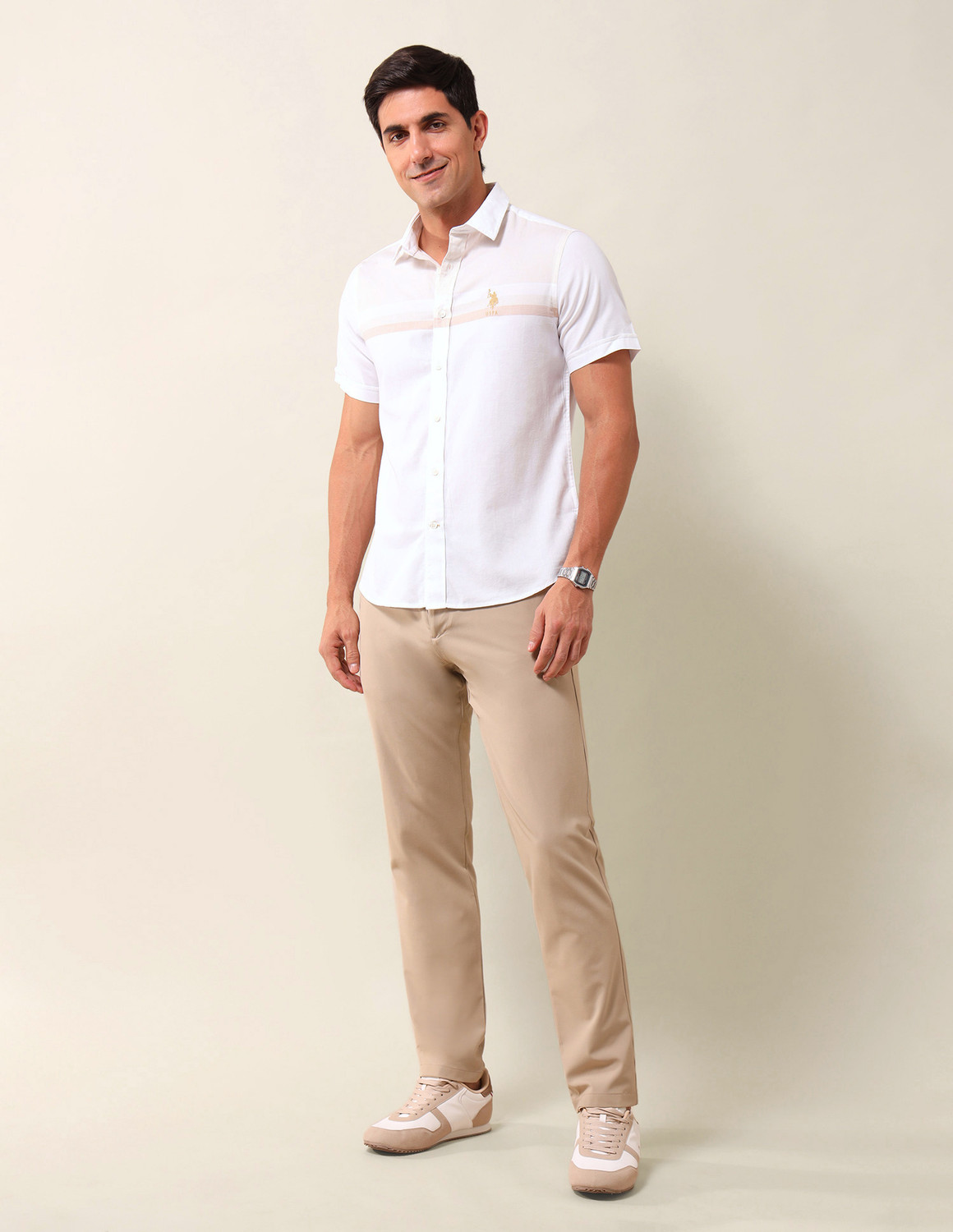 Image of U.S. POLO ASSN. Men Solid Casual White Shirt