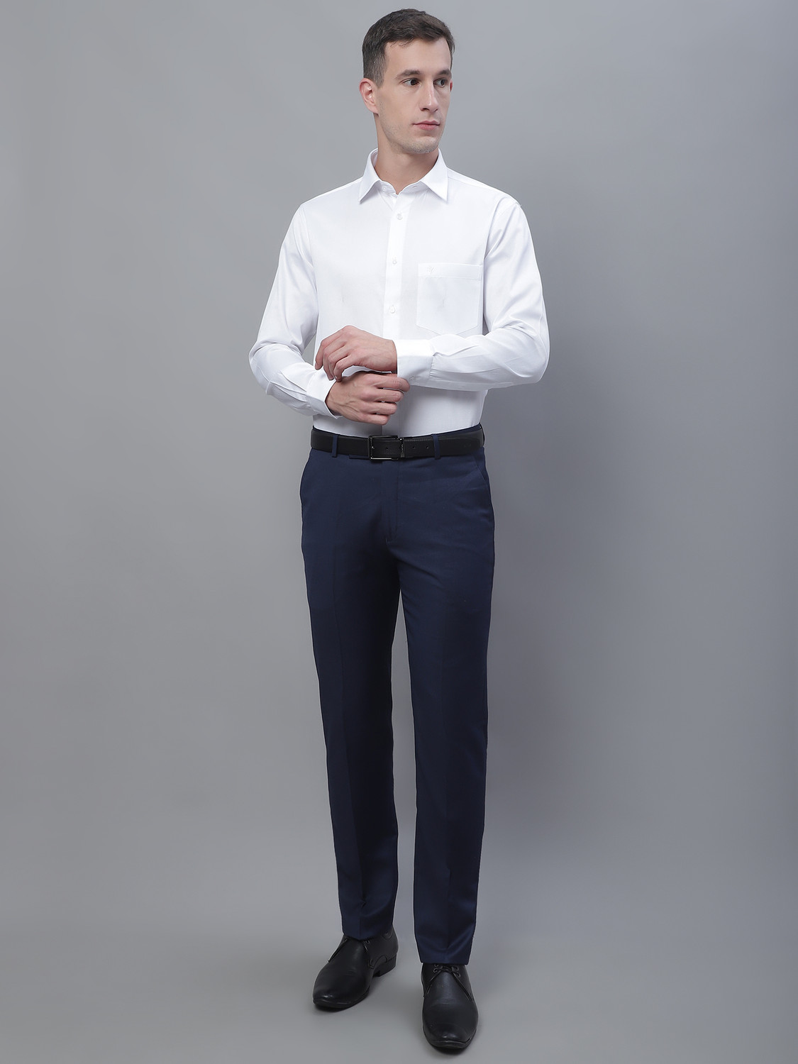 Image of CANTABIL Men Self Design Formal White Shirt
