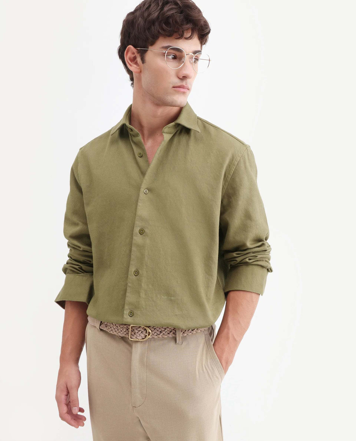 Image of RARE RABBIT Men Regular Fit Solid Spread Collar Casual Shirt