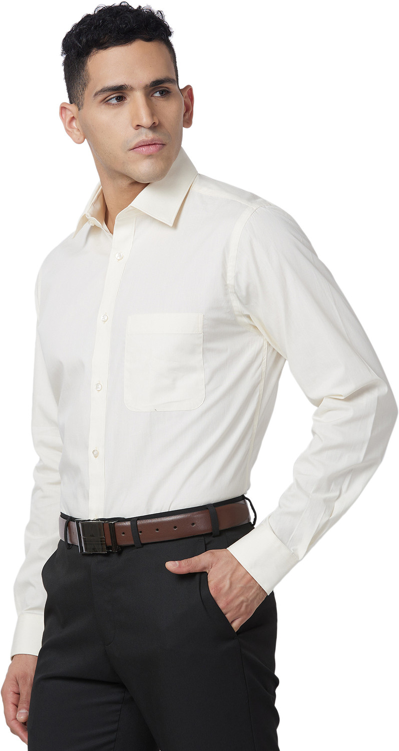 Image of Raymond Men Solid Formal Beige Shirt