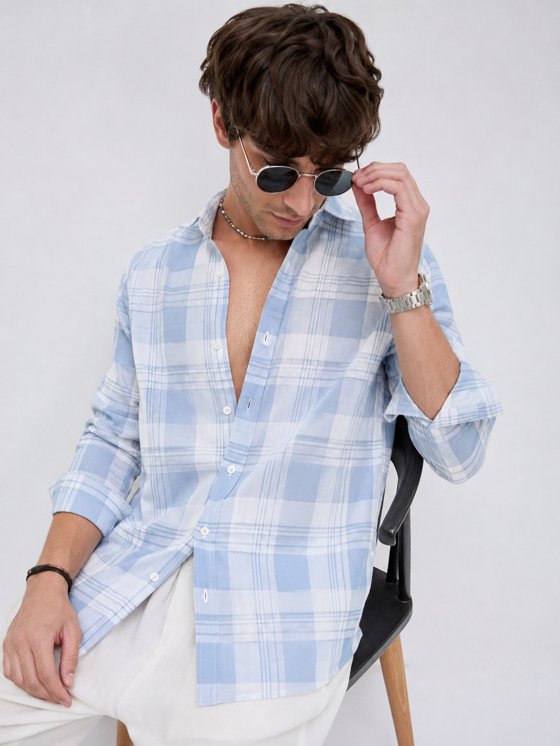 Image of SHIRTZONE Men Regular Fit Checkered Spread Collar Casual Shirt