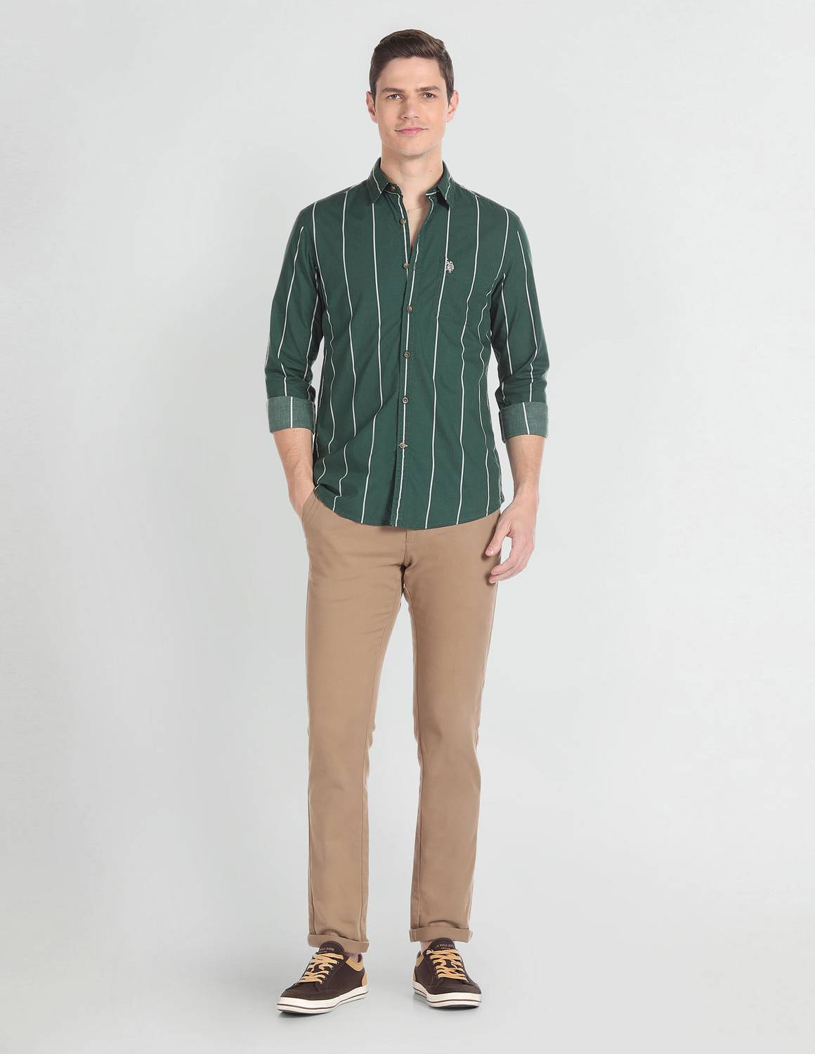 U.S. Polo Assn. Men Striped Casual Green Shirt - Image 2